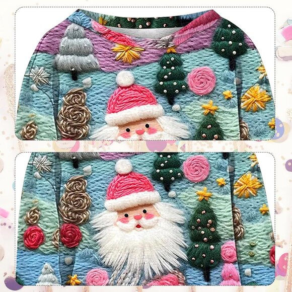 Yinbwol Women Blue Long Sleeve Oversize Round Neck Pullover Christmas Sweatshirt - Picture 6 of 7